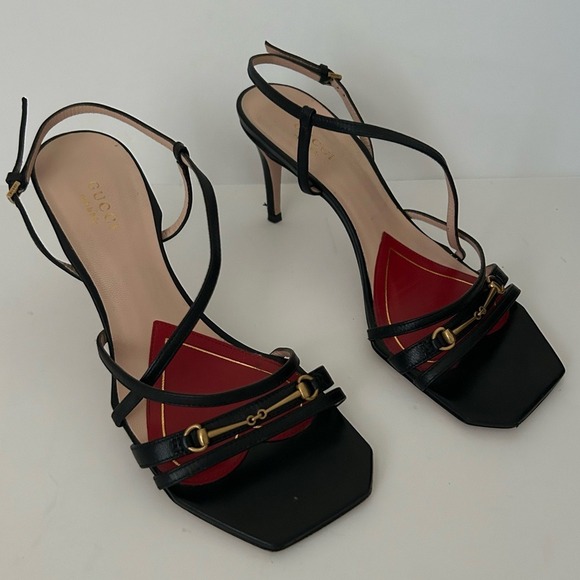 Gucci Victoria Classic Strappy Horsebit Black Leather Sandals Heels Shoes - 37 - Picture 2 of 14